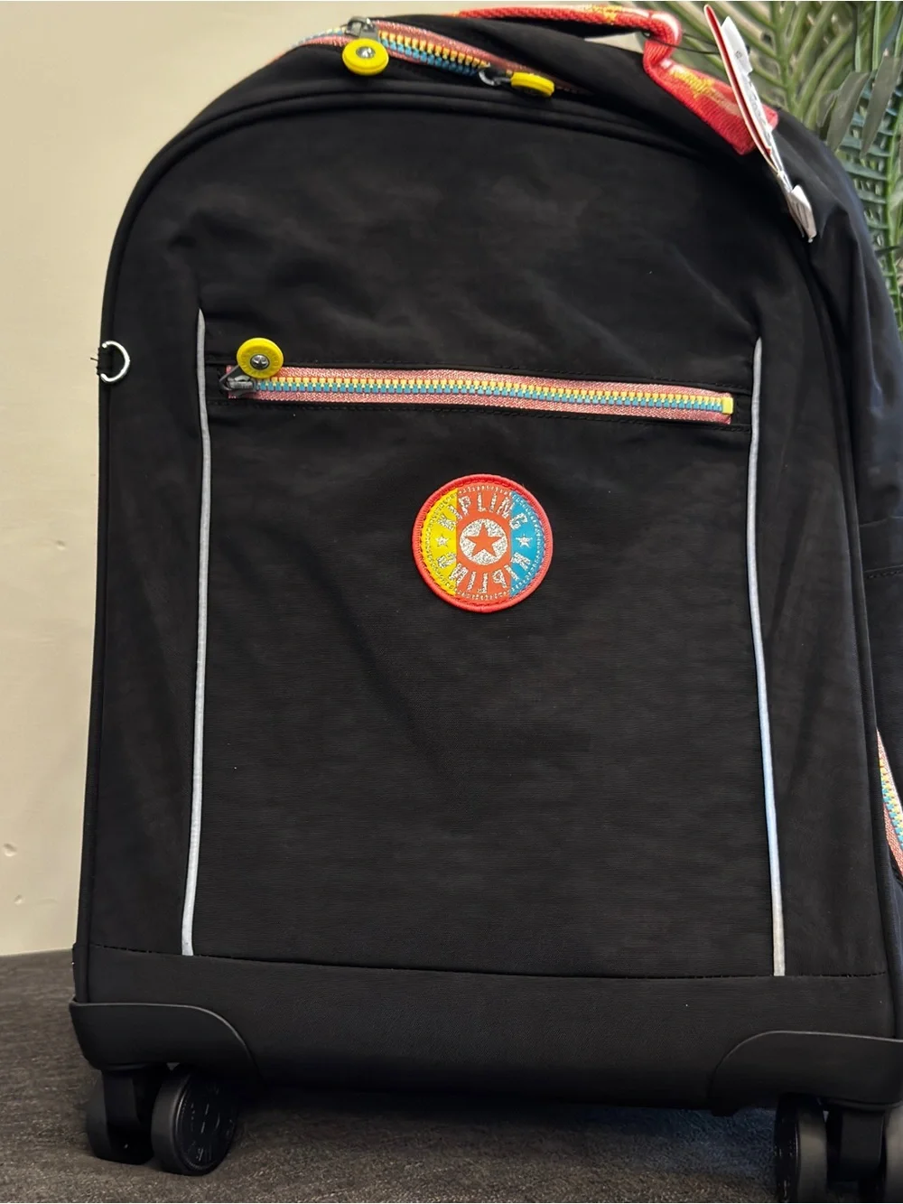 Kipling❤️🔥 Mese Rolling Backpack Black Rolling Suitcase Rainbow Zipper Accents
